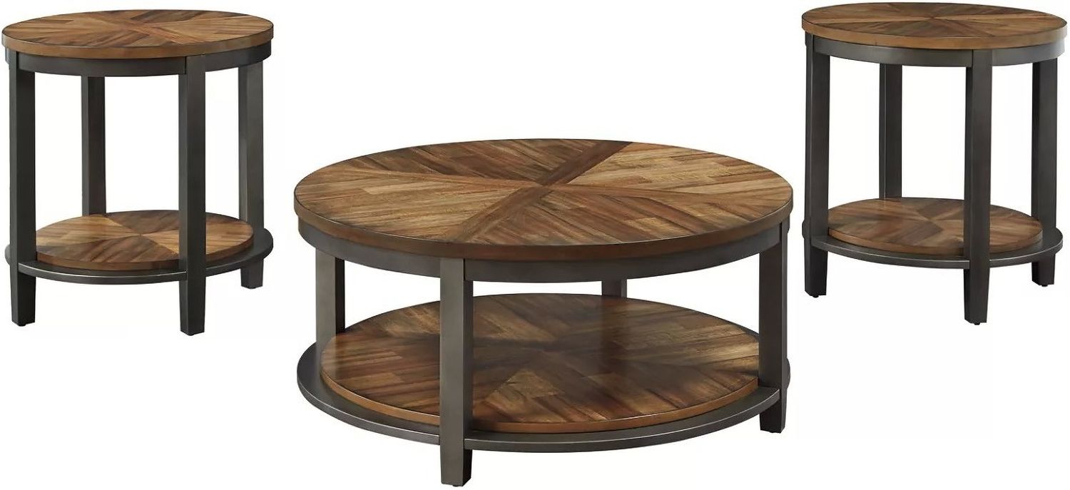 Roybeck Light Brown and Bronze 3 Piece Occasional Table Set T41113