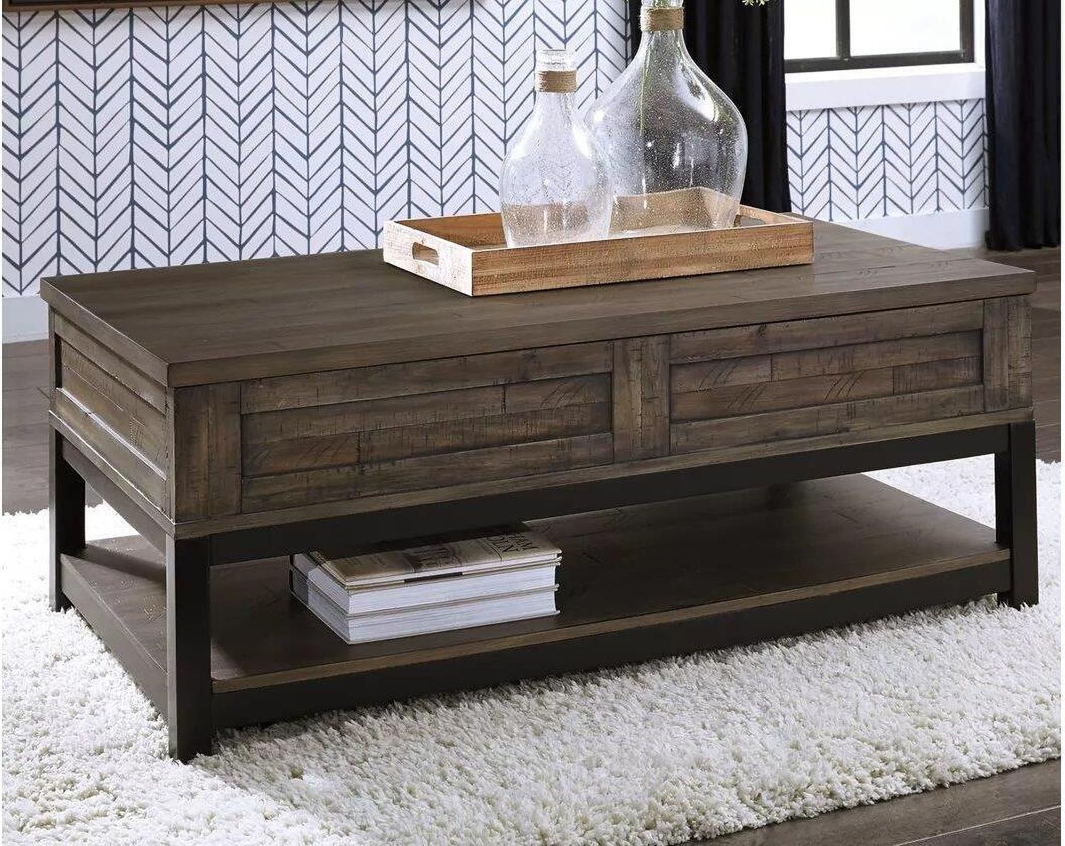 Johurst Grayish Brown Coffee Table Lift Top T4449