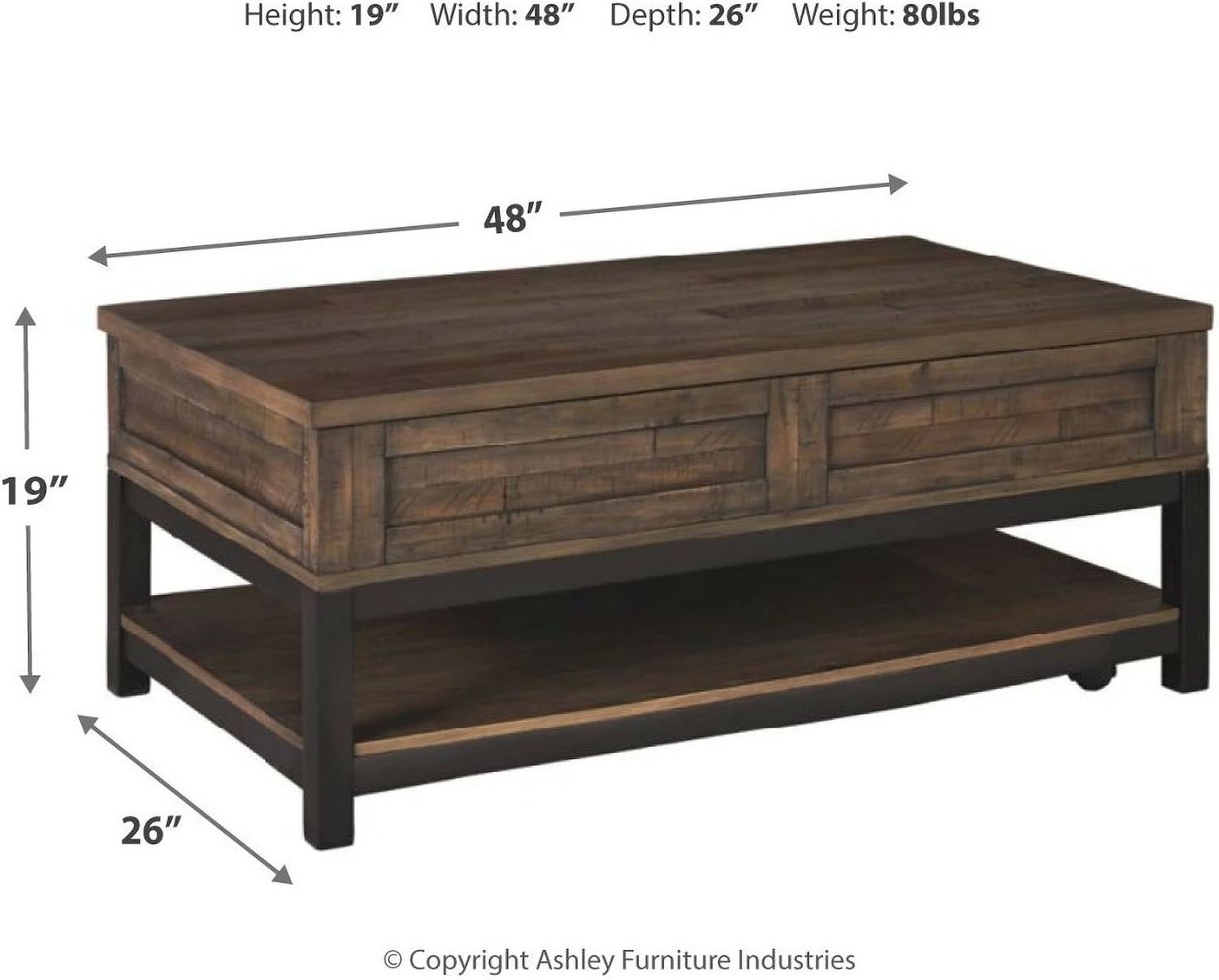Johurst Grayish Brown Coffee Table Lift Top T4449