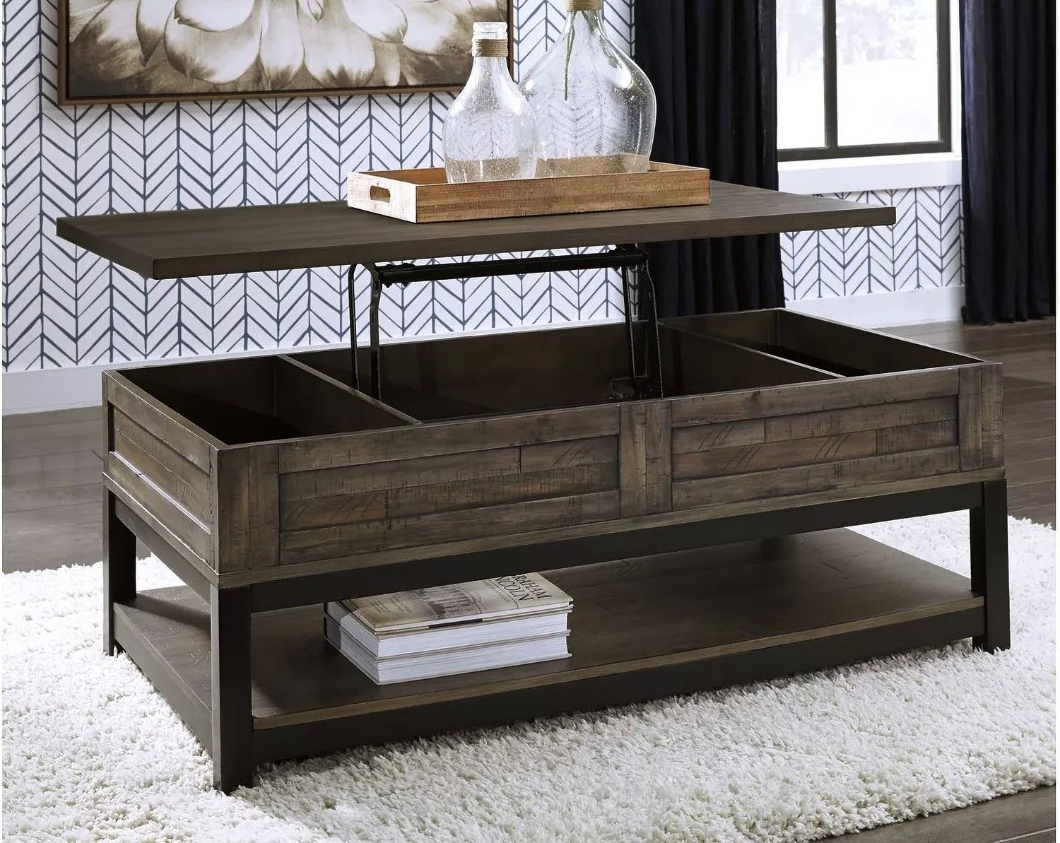 Johurst Grayish Brown Coffee Table Lift Top T4449