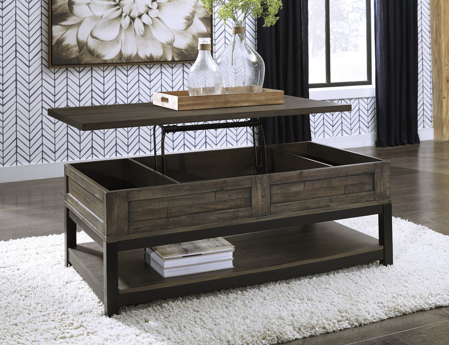 Johurst Grayish Brown Coffee Table Lift Top T4449