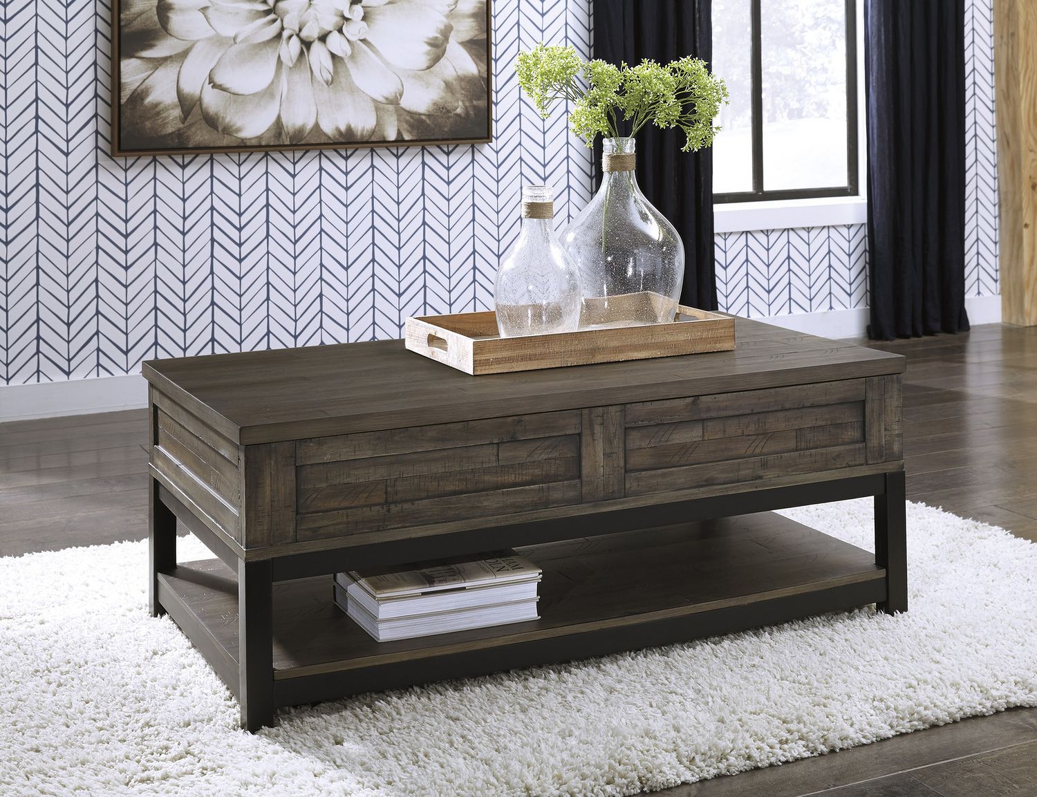 Johurst Grayish Brown Coffee Table Lift Top T4449