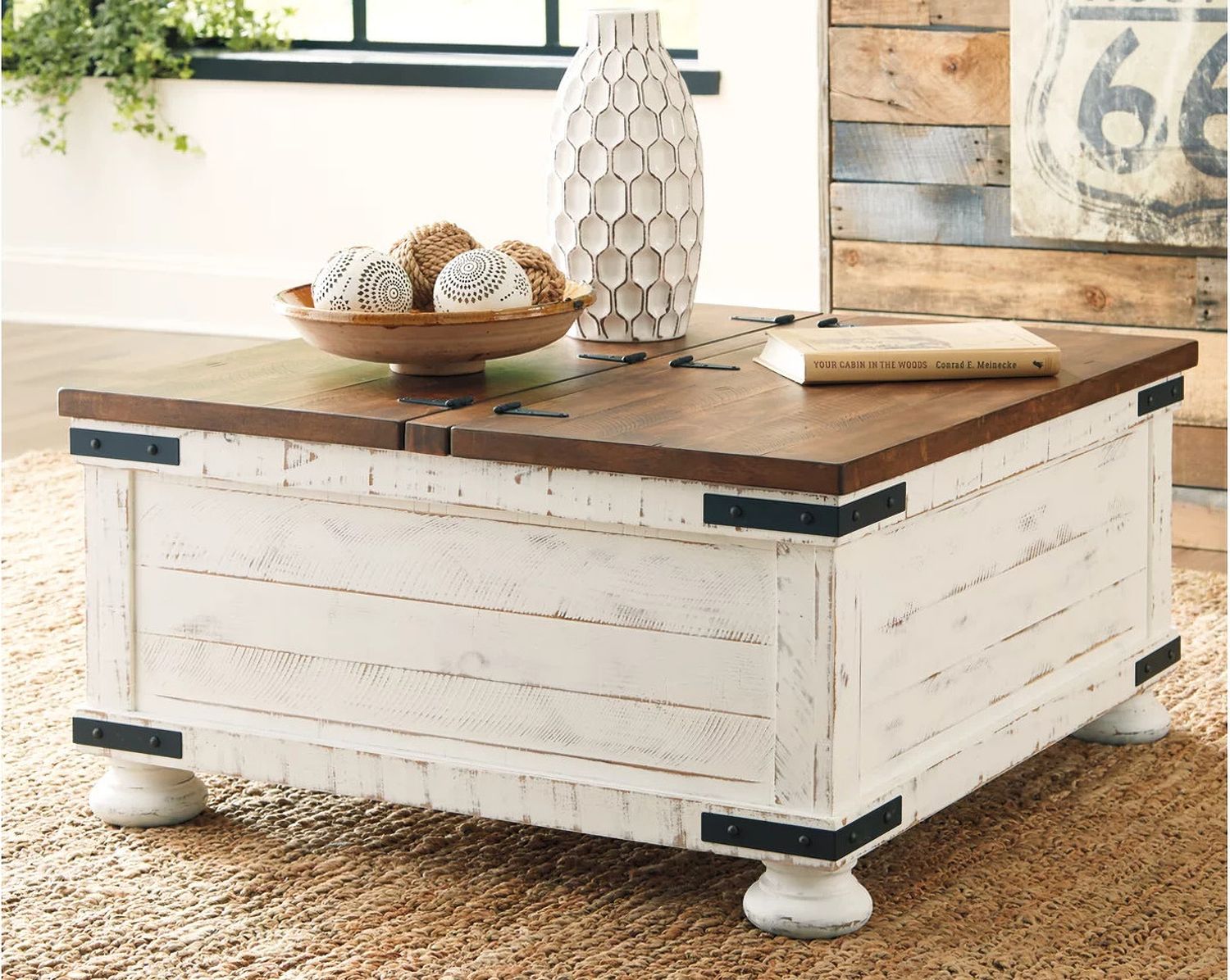 Wystfield White and Brown Cocktail Table with Storage T45920