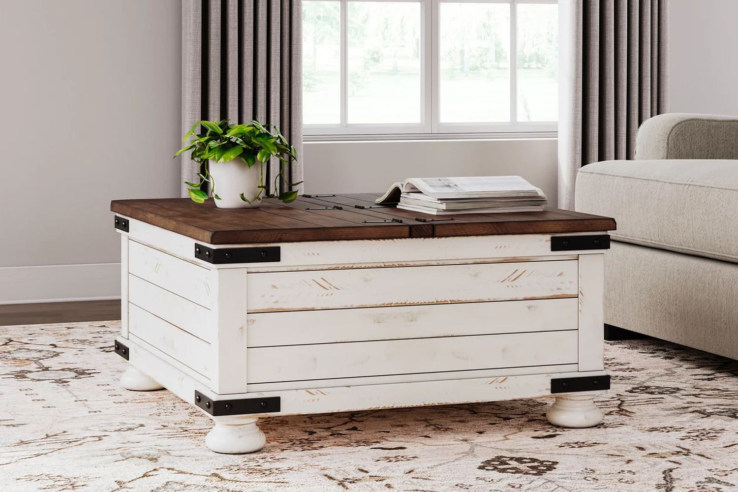 Wystfield White and Brown Cocktail Table with Storage T45920