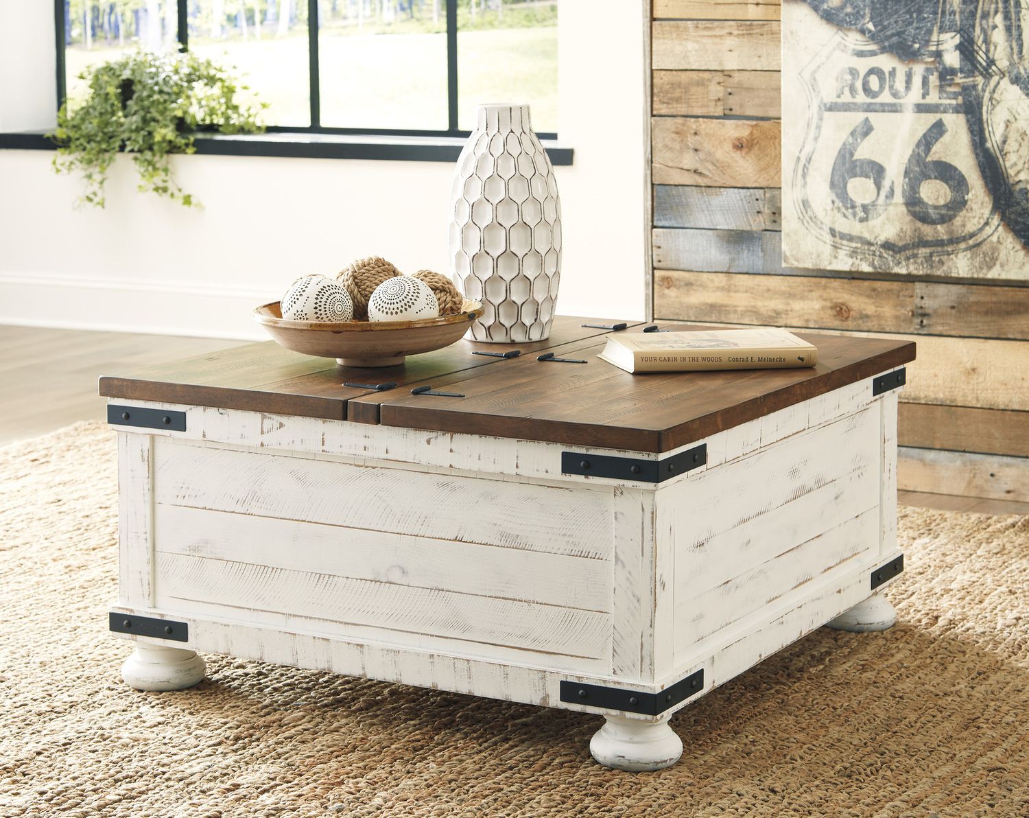 Wystfield White and Brown Cocktail Table with Storage T45920