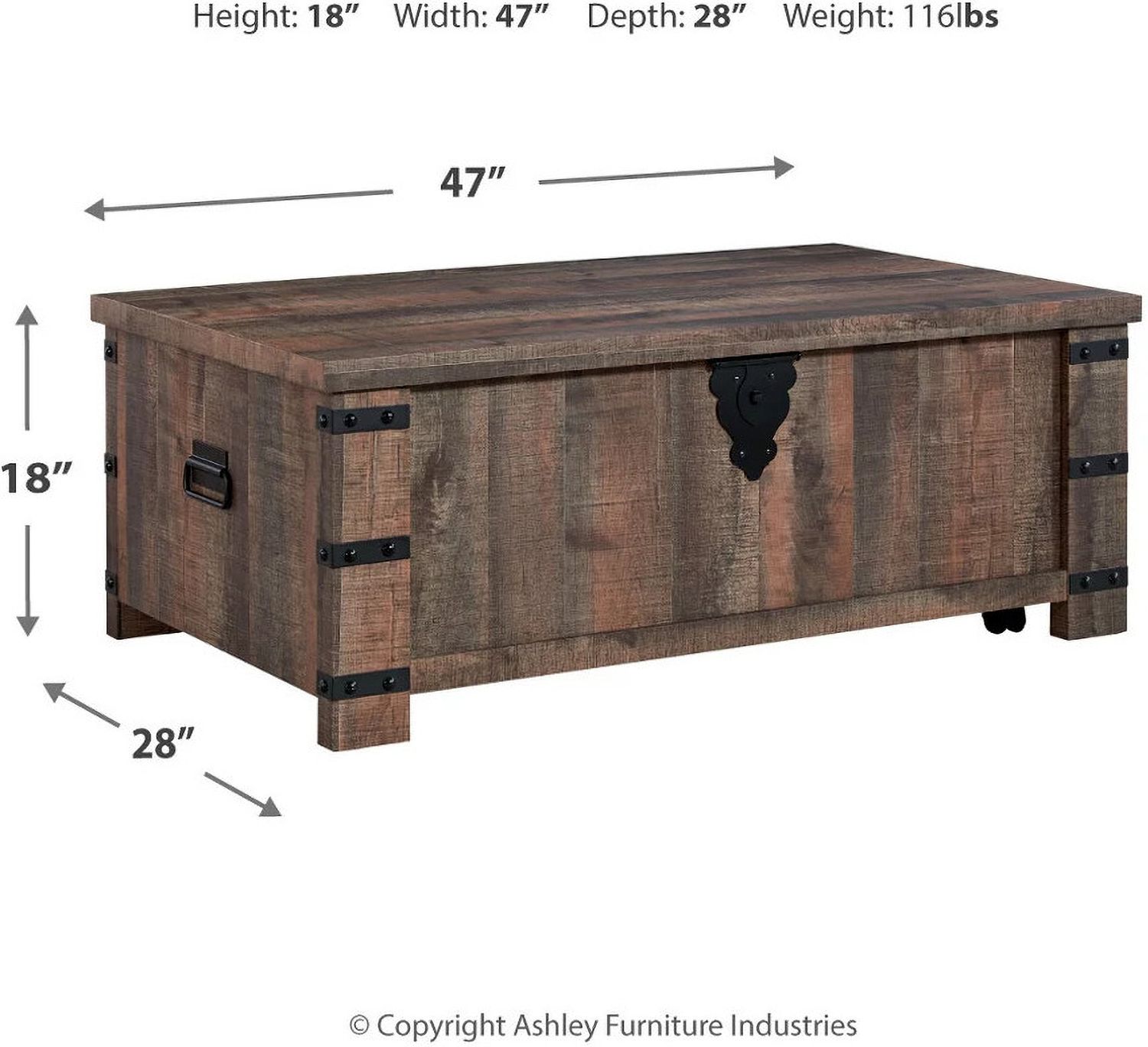 Hollum Rustic Brown Lift Top Cocktail Table T4669