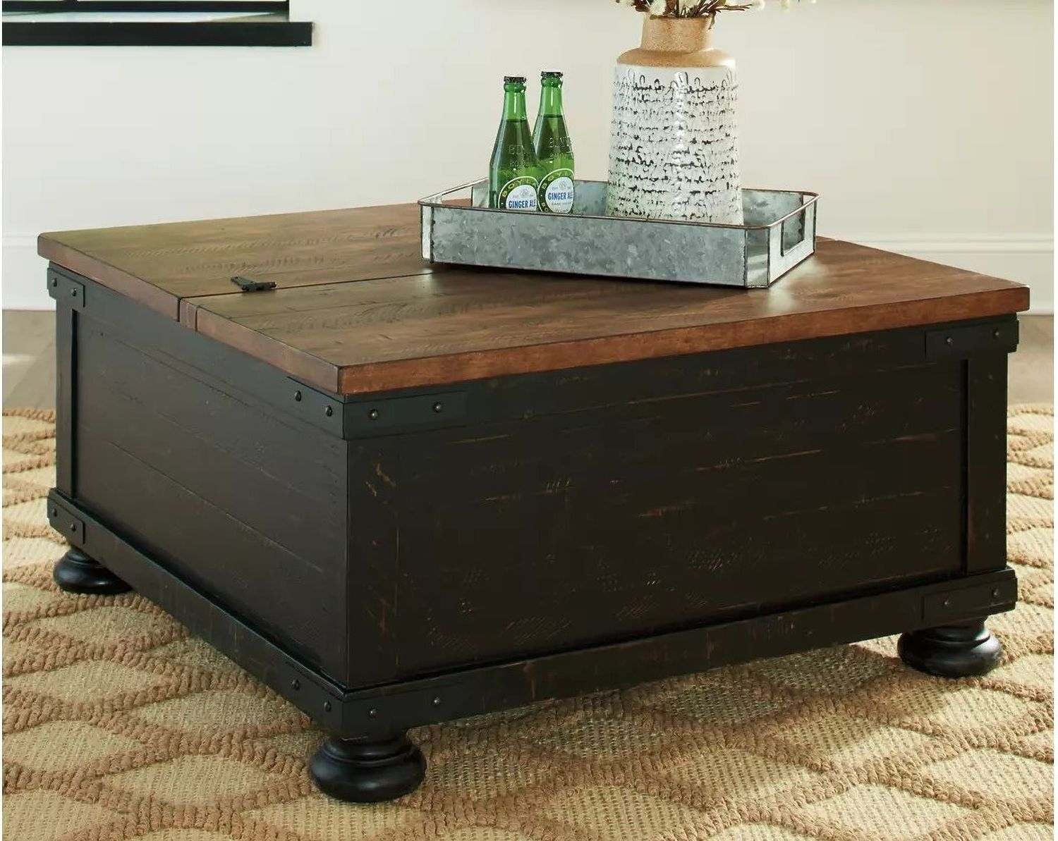 Valebeck Black and Brown Square Lift Top Cocktail Table T46800