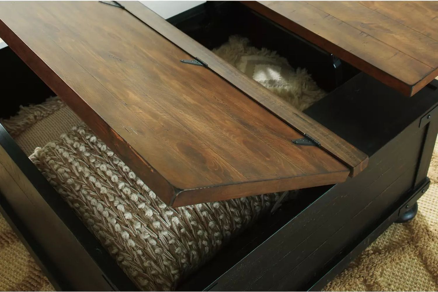 Valebeck Black and Brown Square Lift Top Cocktail Table T46800