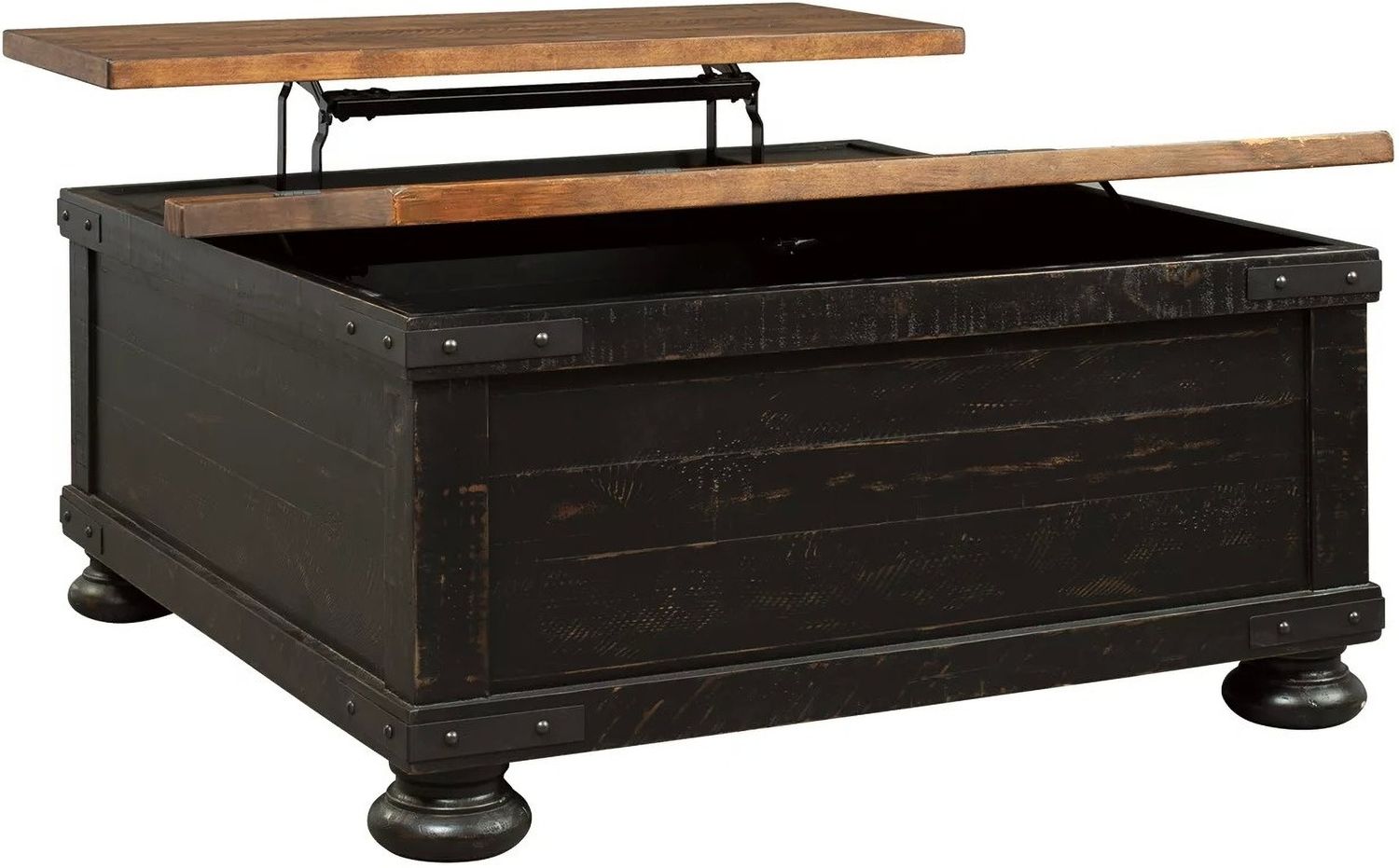 Valebeck Black and Brown Square Lift Top Cocktail Table T46800
