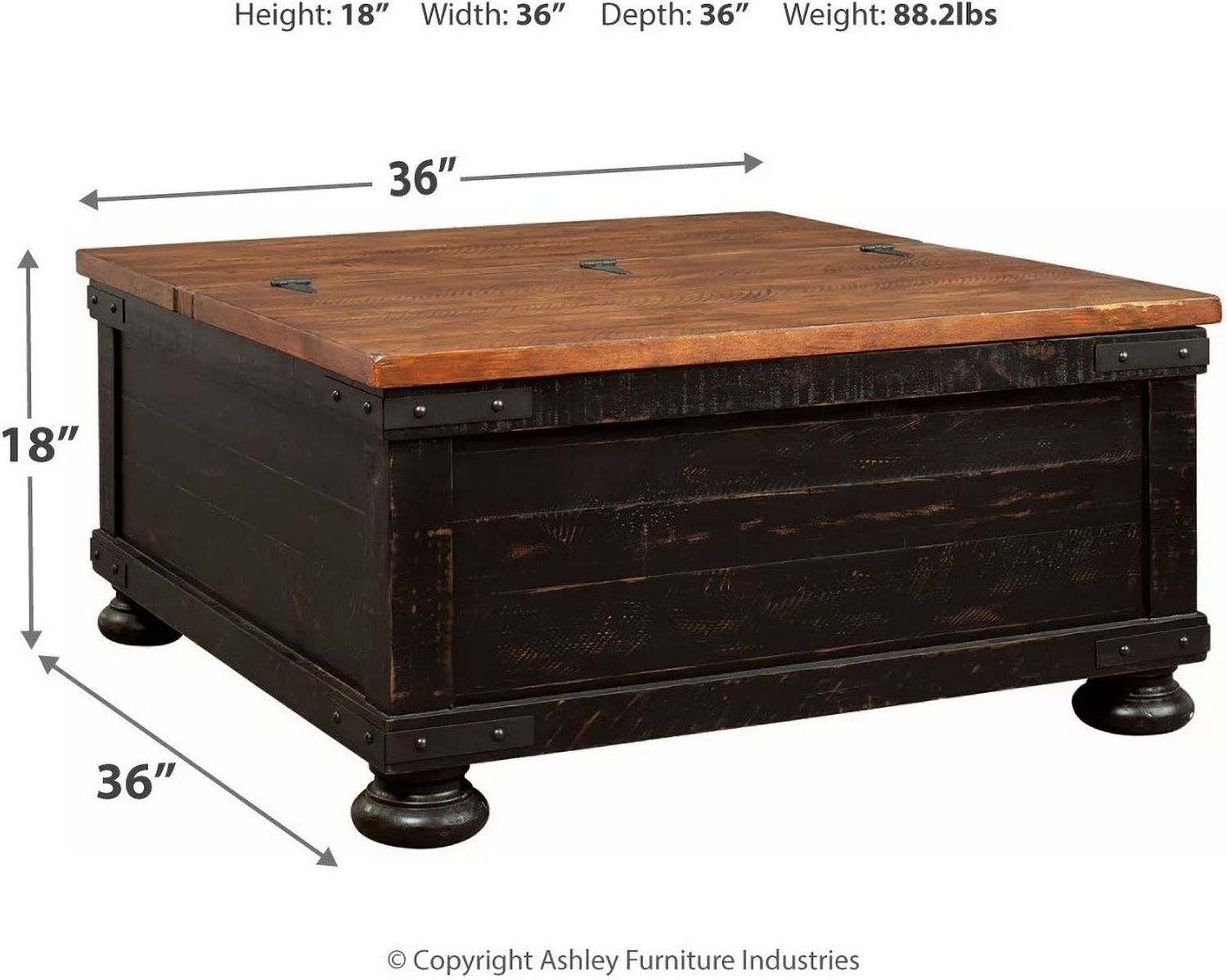 Valebeck Black and Brown Square Lift Top Cocktail Table T46800