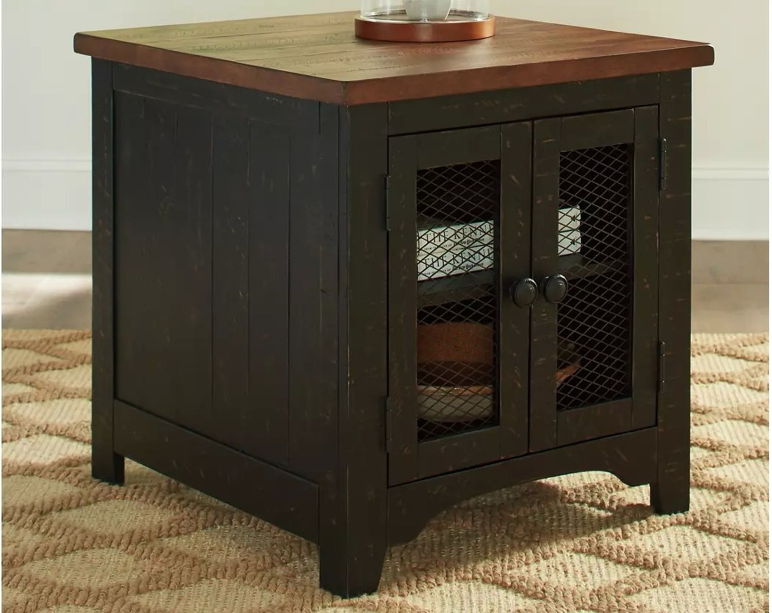 Valebeck Black and Brown Rectangular End Table T4683