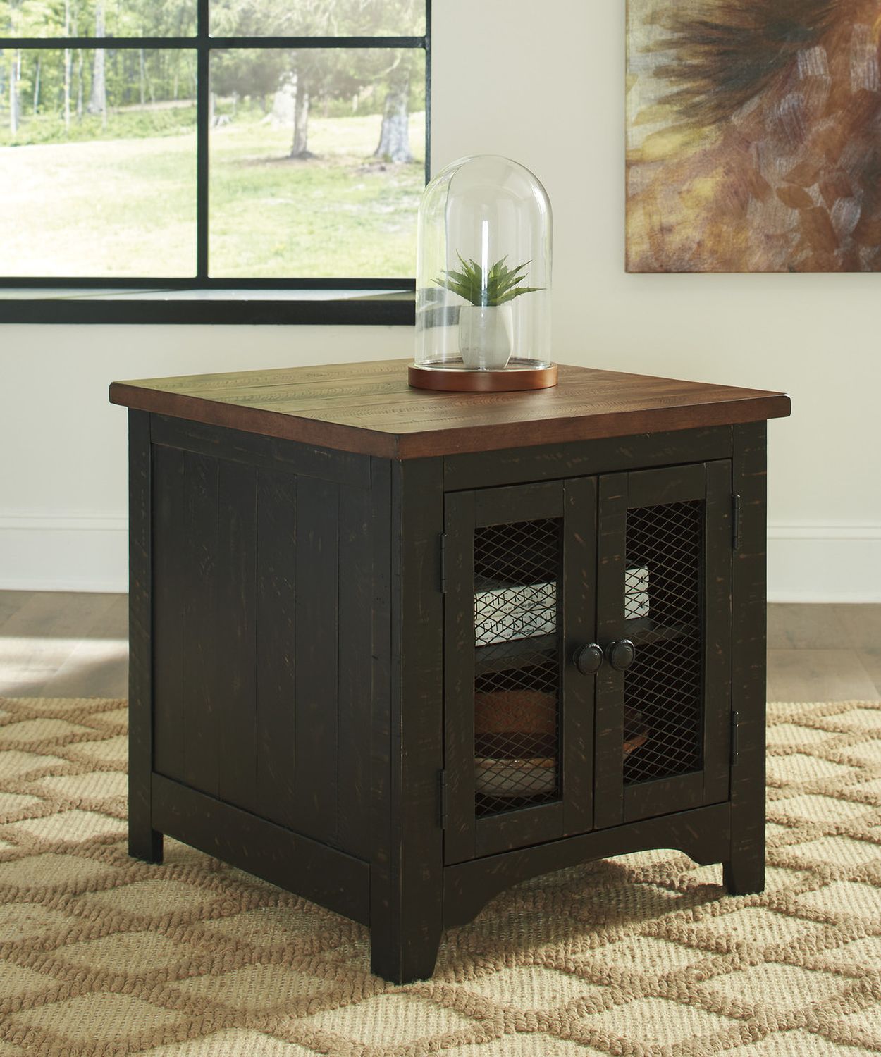 Valebeck Black and Brown Rectangular End Table T4683
