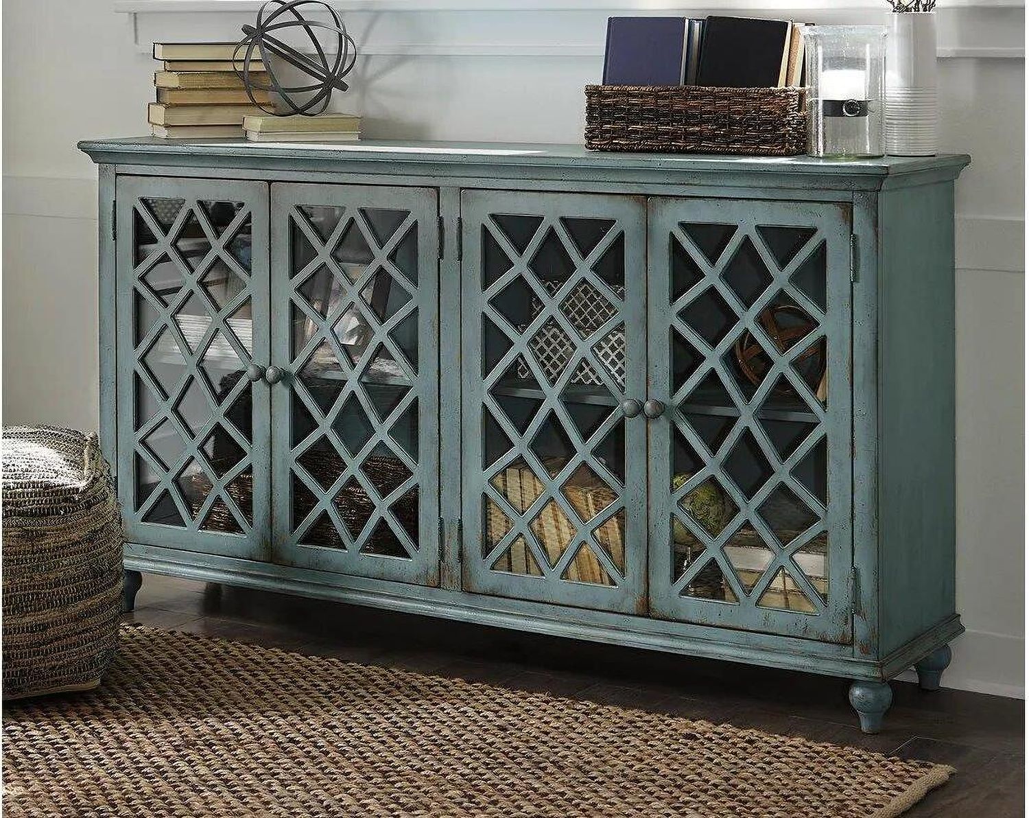 Mirimyn Antique Teal Door Accent Cabinet T505762
