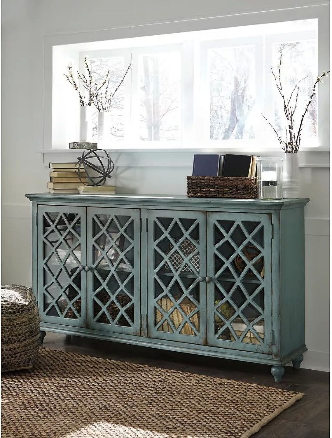 Mirimyn Antique Teal Door Accent Cabinet T505762