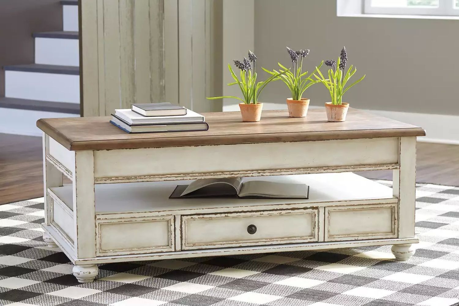 Realyn White And Brown Lift Top Cocktail Table T5239