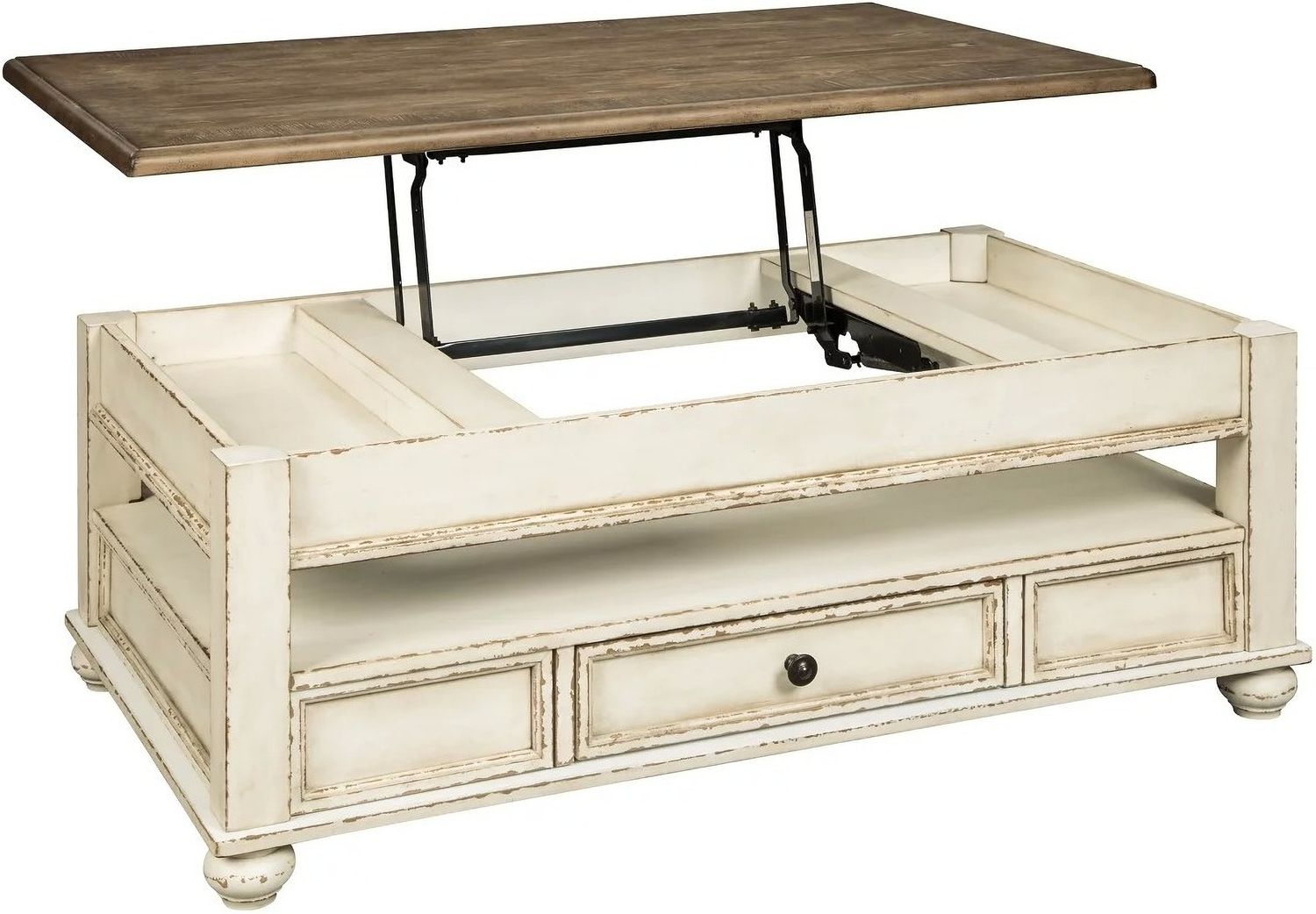 Realyn White And Brown Lift Top Cocktail Table T5239