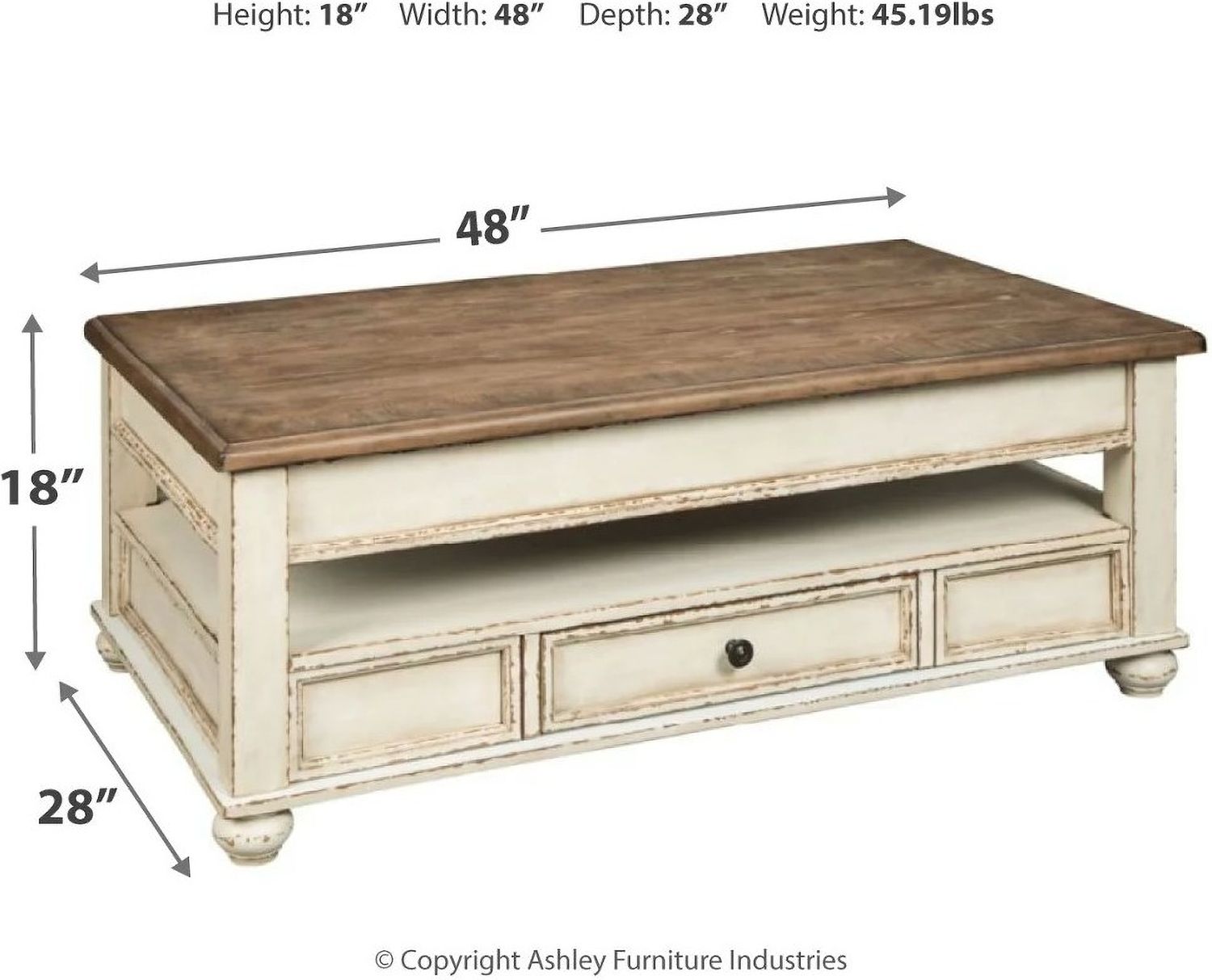 Realyn White And Brown Lift Top Cocktail Table T5239
