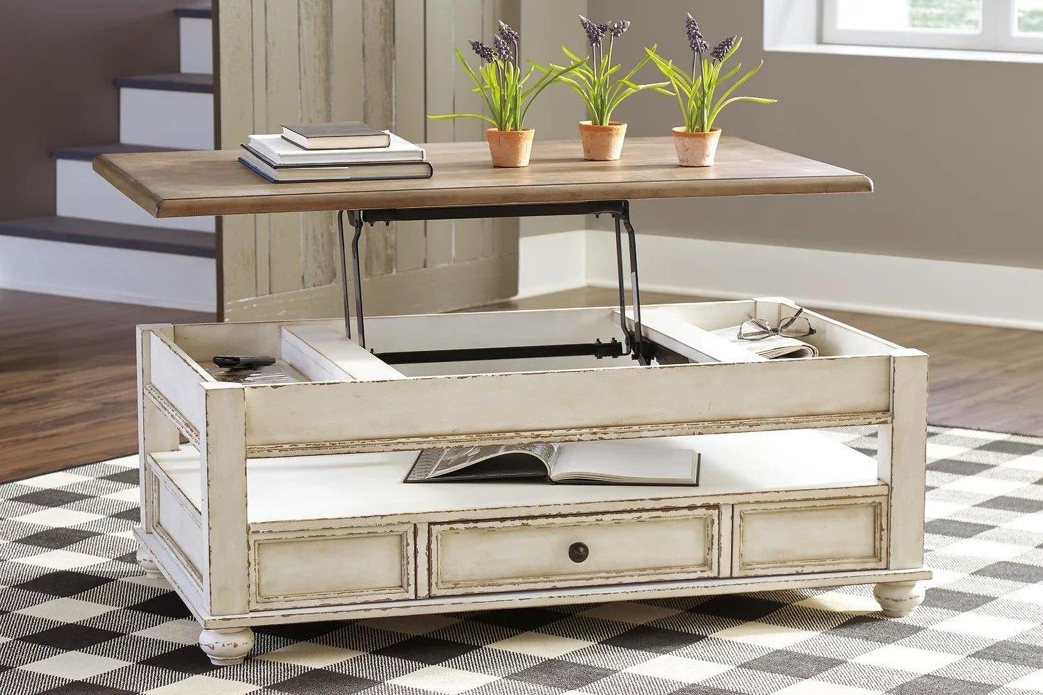 Realyn White And Brown Lift Top Cocktail Table T5239