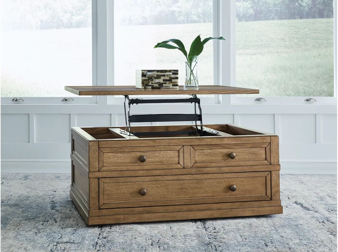 Sharlance Lift-Top Coffee Table In Light Brown T6559