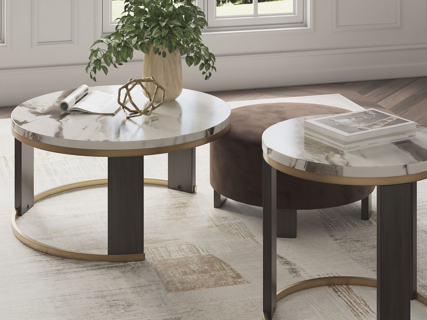 Jazmore 2 Piece Nesting Coffee Table In Brown/Brass T67122