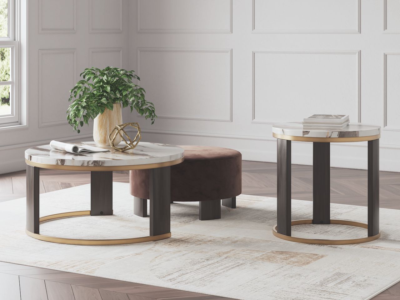 Jazmore 2 Piece Nesting Coffee Table In Brown/Brass T67122