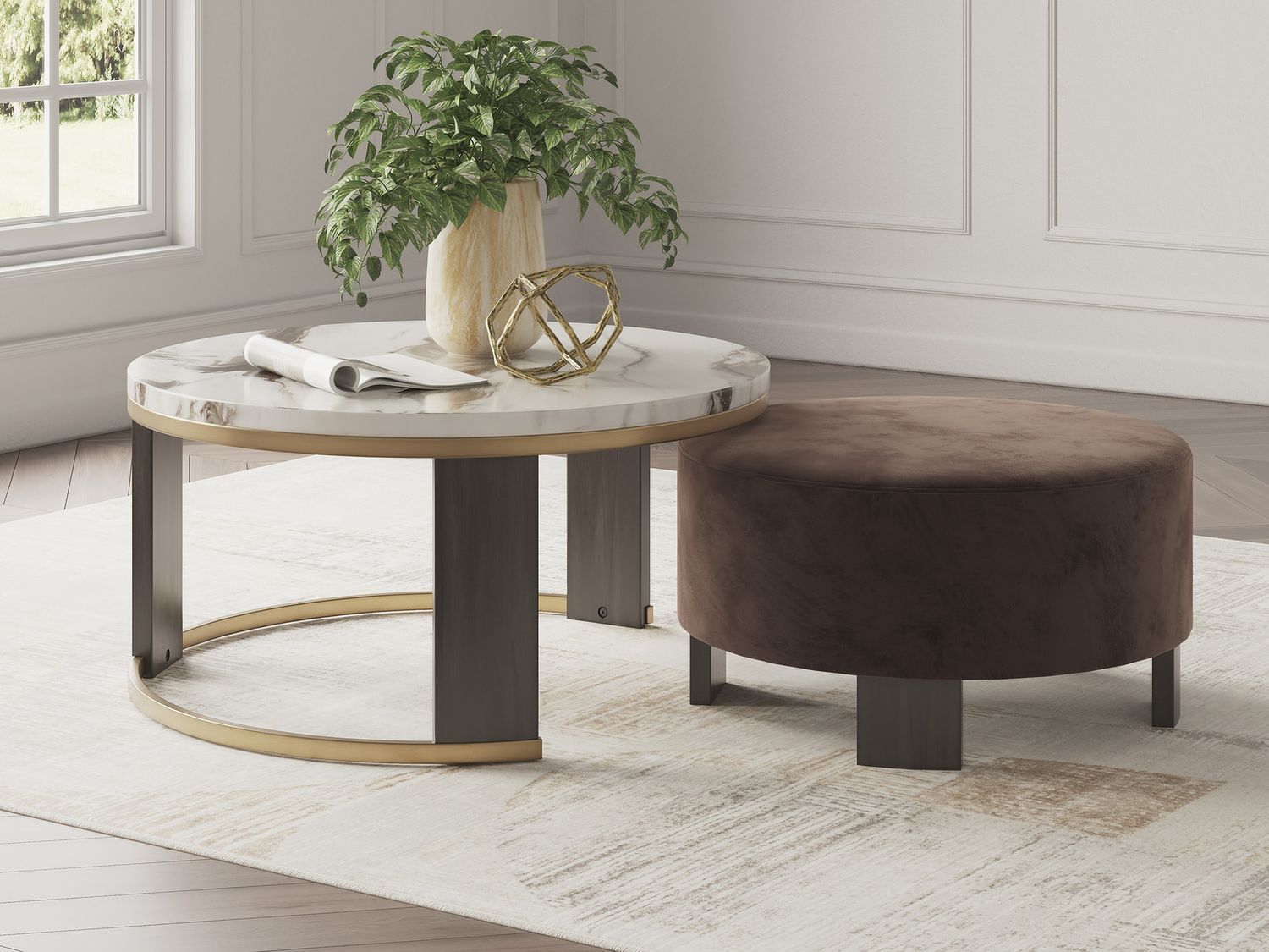 Jazmore 2 Piece Nesting Coffee Table In Brown/Brass T67122