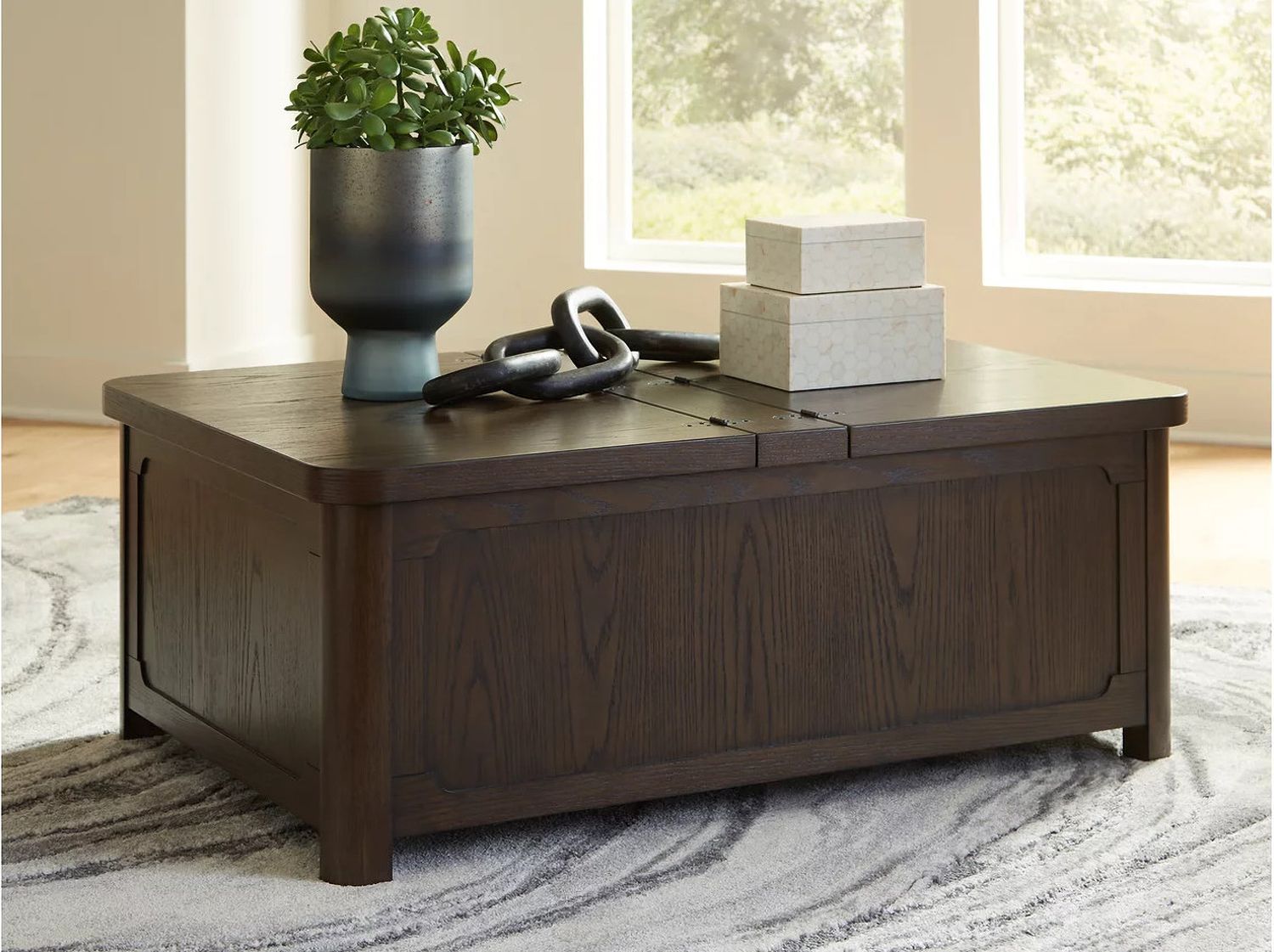 Breckington Coffee Table With Storage In Dark Brown T67820