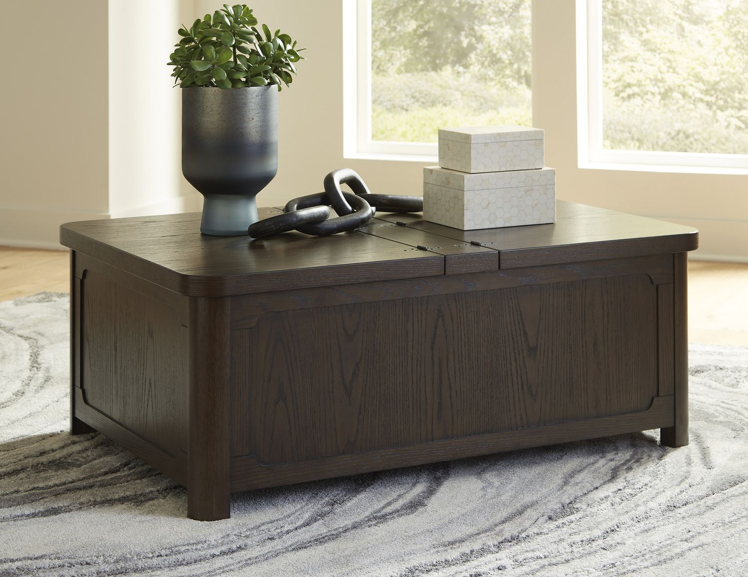 Breckington Coffee Table With Storage In Dark Brown T67820