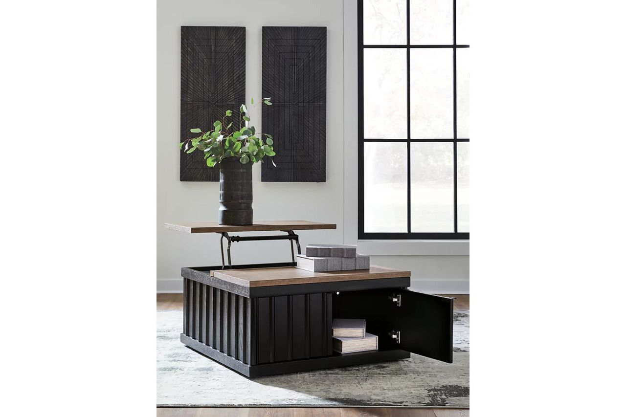 Rylandyn Lift-Top Coffee Table In Light Brown and Black T72100