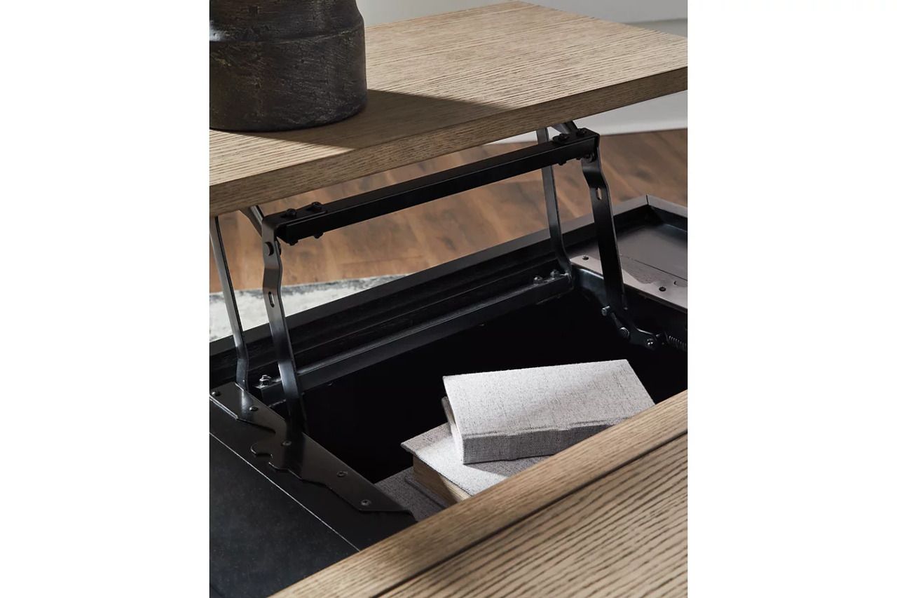 Rylandyn Lift-Top Coffee Table In Light Brown and Black T72100