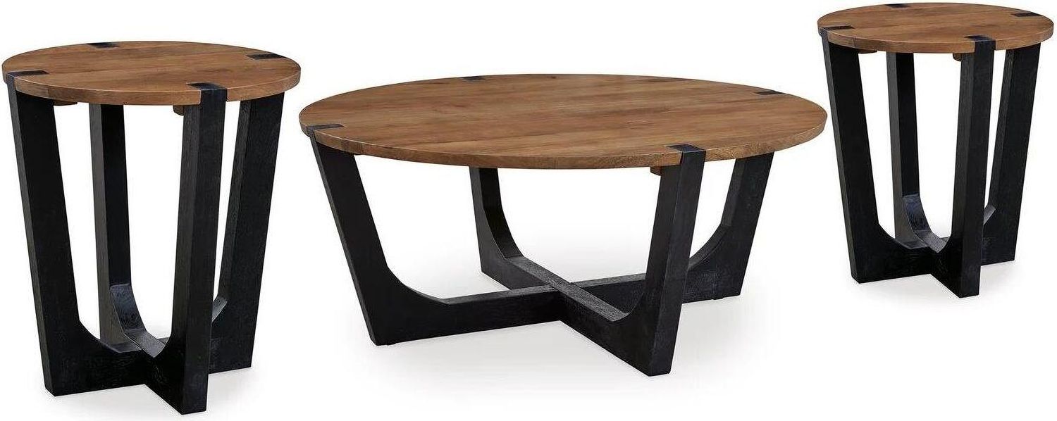 Hanneforth Occasional Table Set In Brown and Black T726T1
