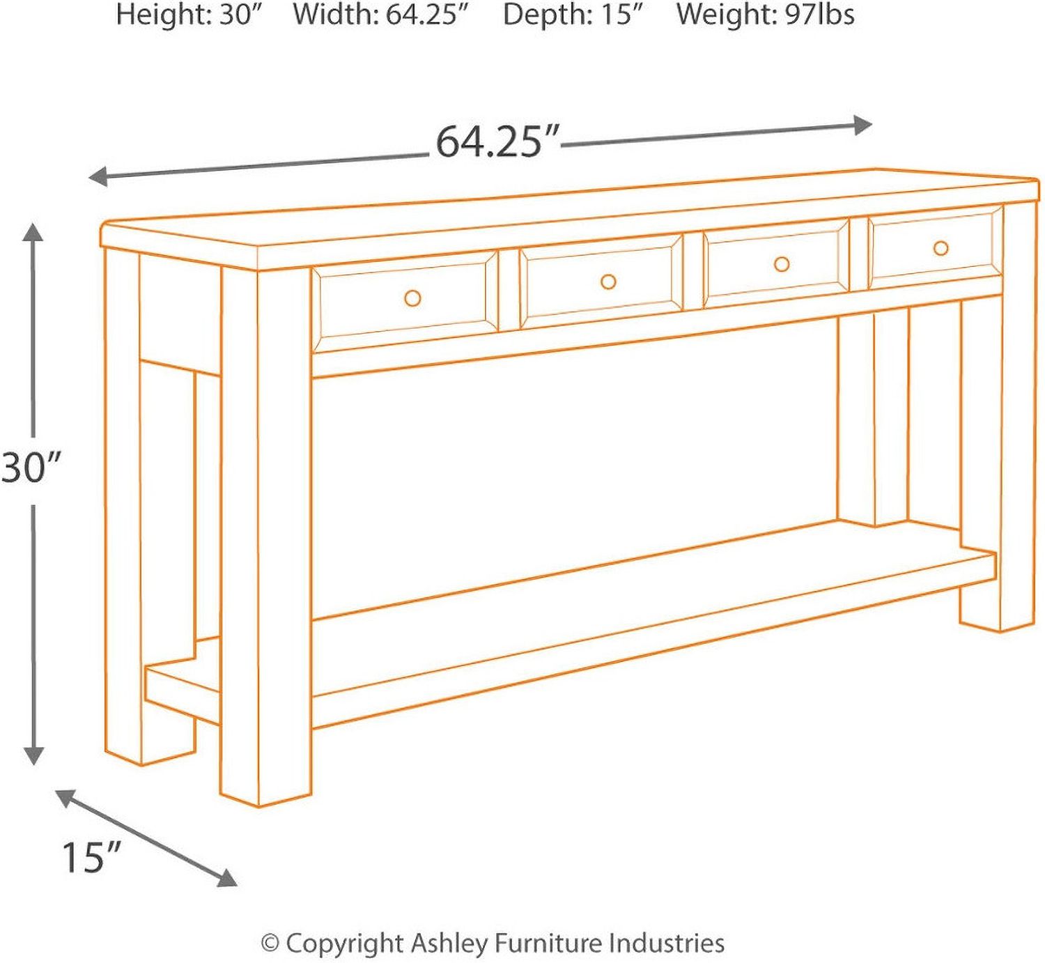 Gavelston Dry Vintage Weathered Black Sofa Table T7324