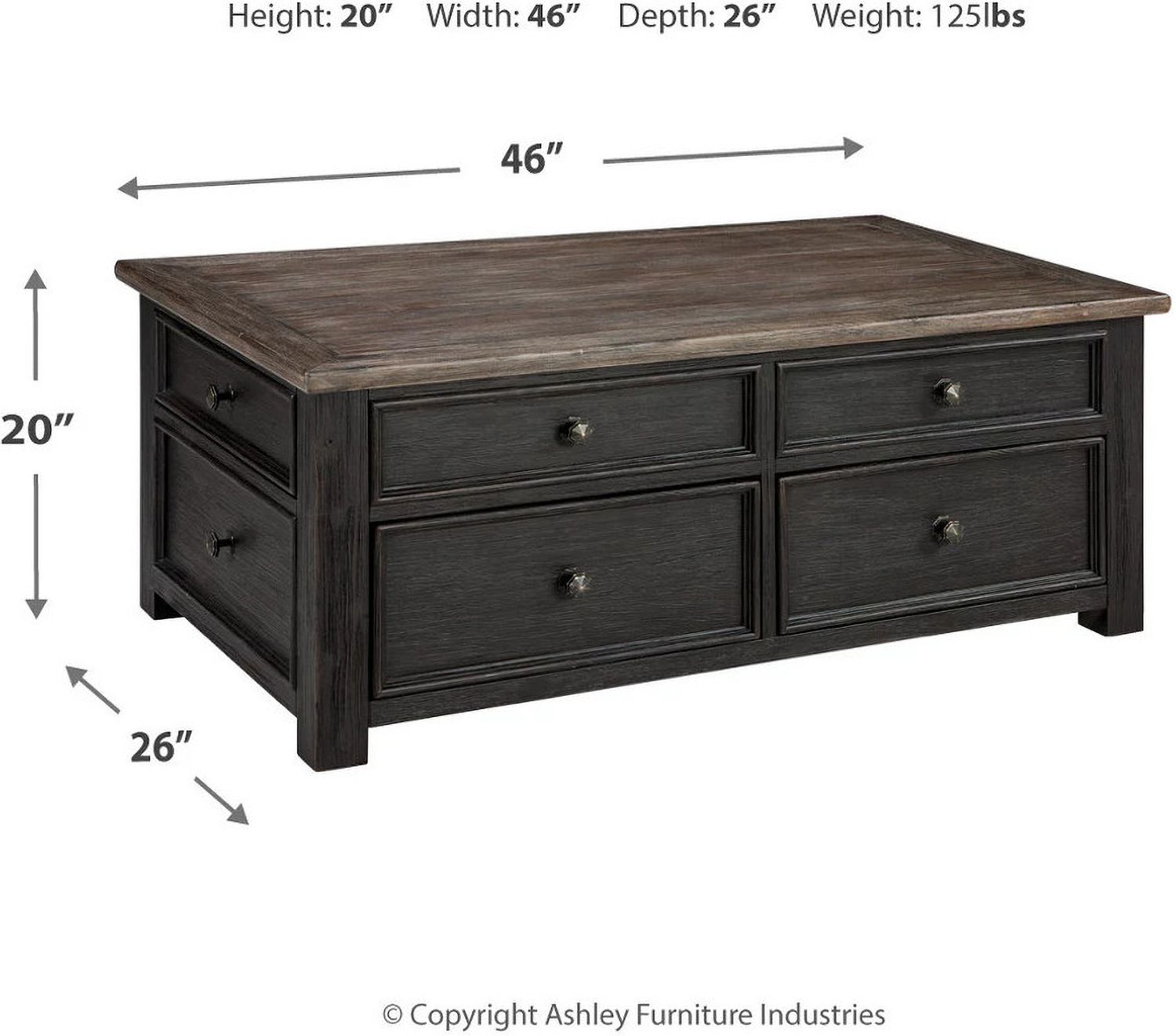 Tyler Creek Brown and Black Lift Top Cocktail Table T73620