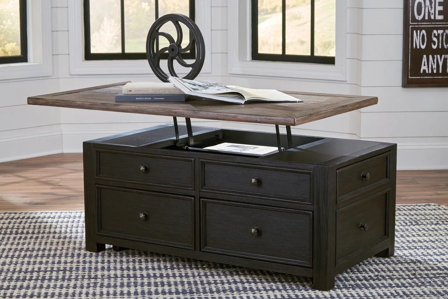 Tyler Creek Brown and Black Lift Top Cocktail Table T73620