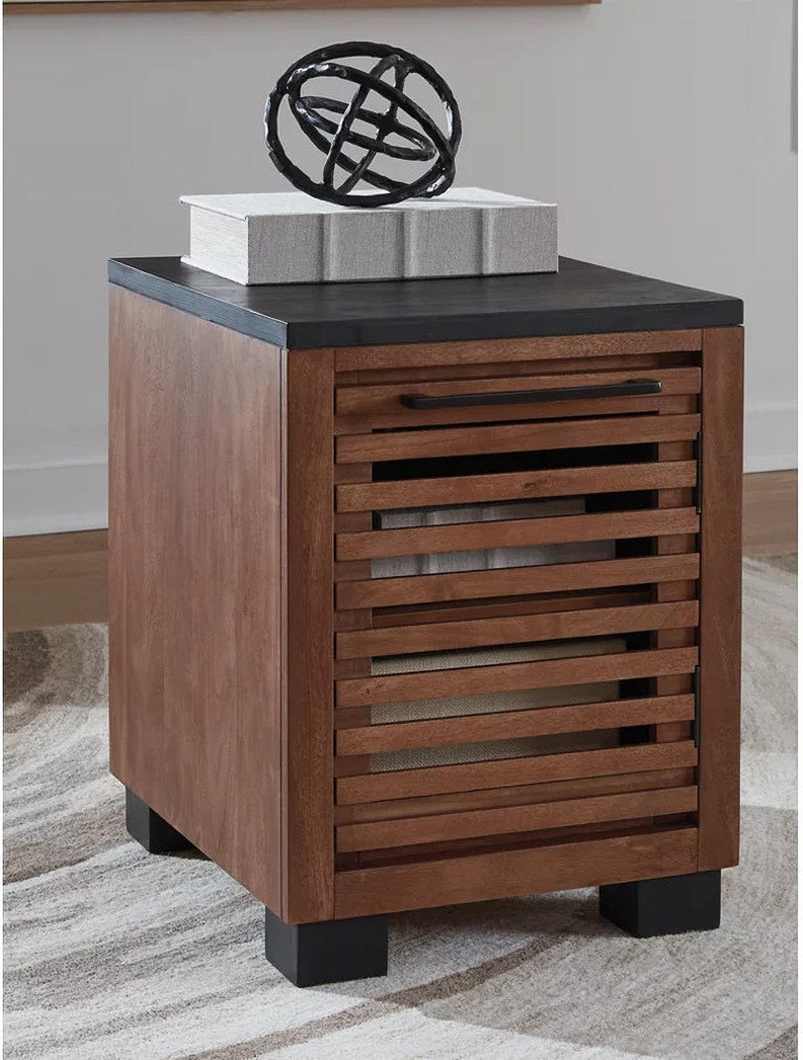 Kallari Chairside End Table In Warm Brown and Black T7377