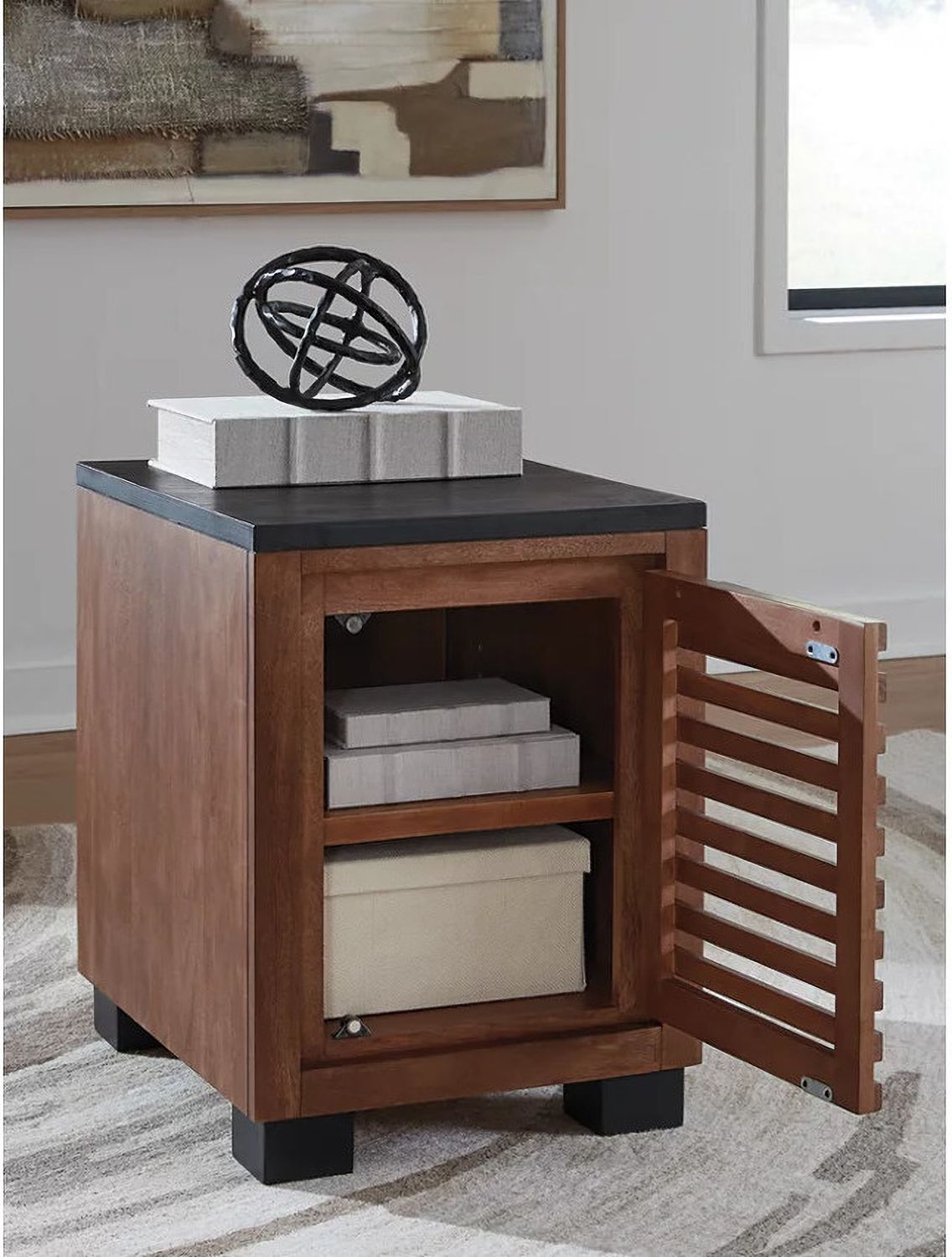 Kallari Chairside End Table In Warm Brown and Black T7377