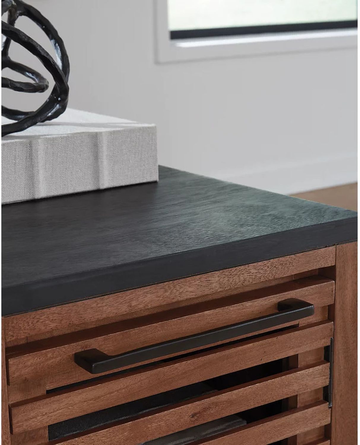 Kallari Chairside End Table In Warm Brown and Black T7377