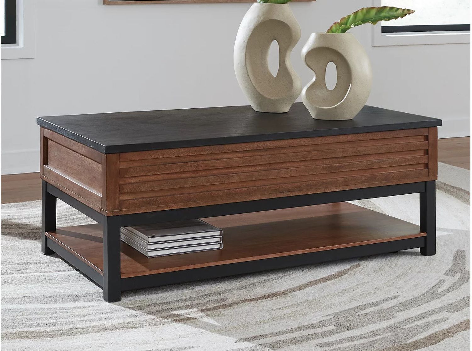 Kallari Lift-Top Coffee Table In Warm Brown and Black T7379