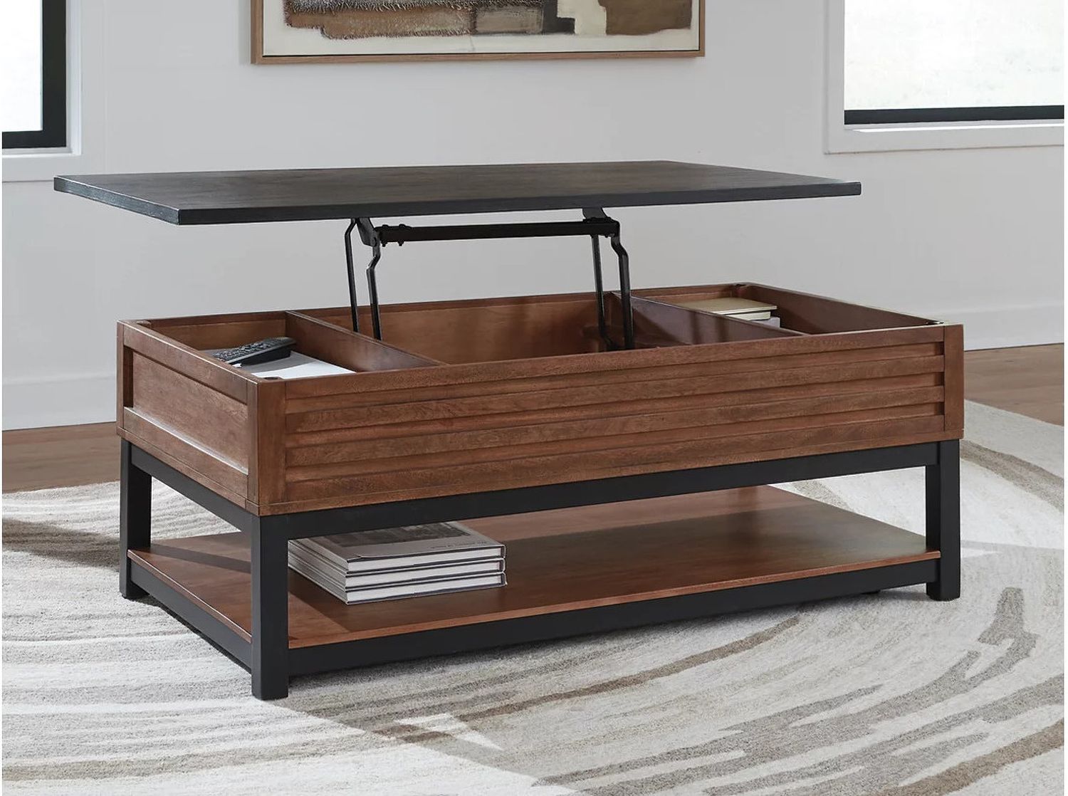 Kallari Lift-Top Coffee Table In Warm Brown and Black T7379