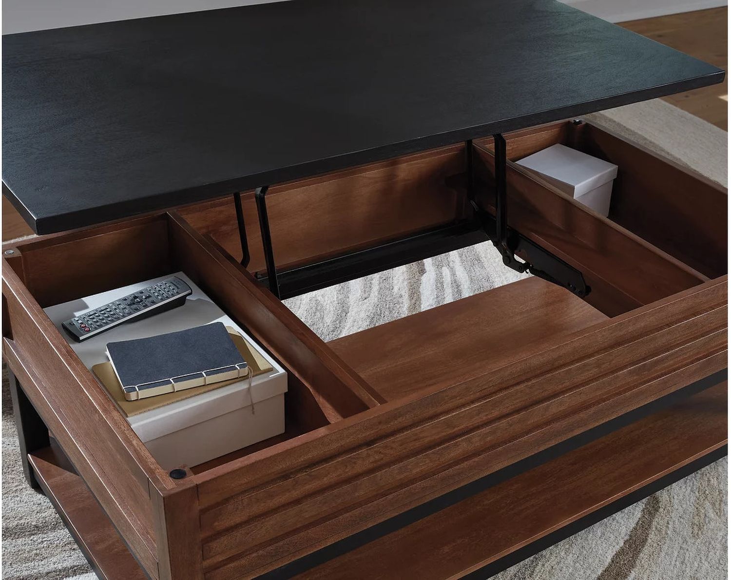 Kallari Lift-Top Coffee Table In Warm Brown and Black T7379