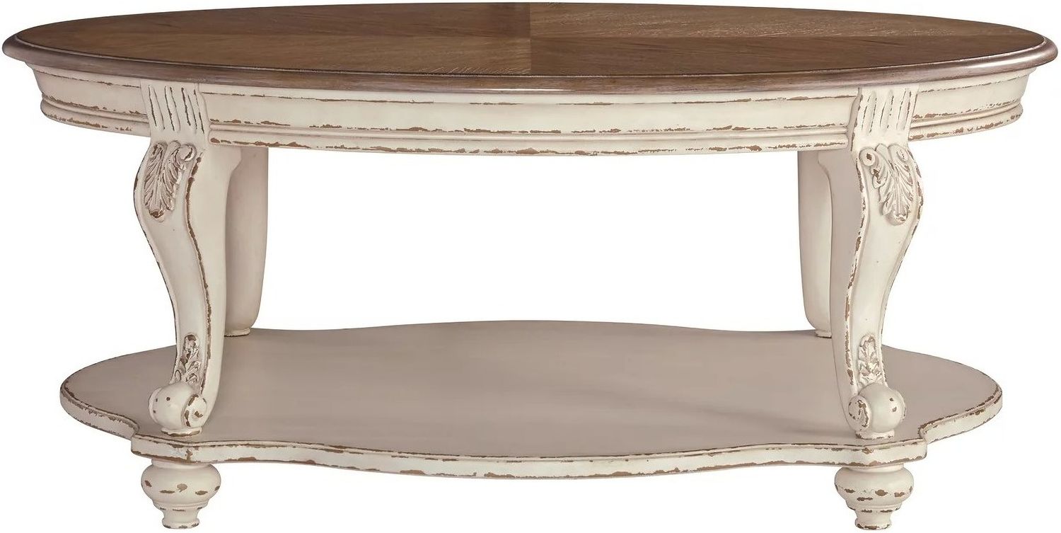 Realyn White and Brown Oval Cocktail Table T7430