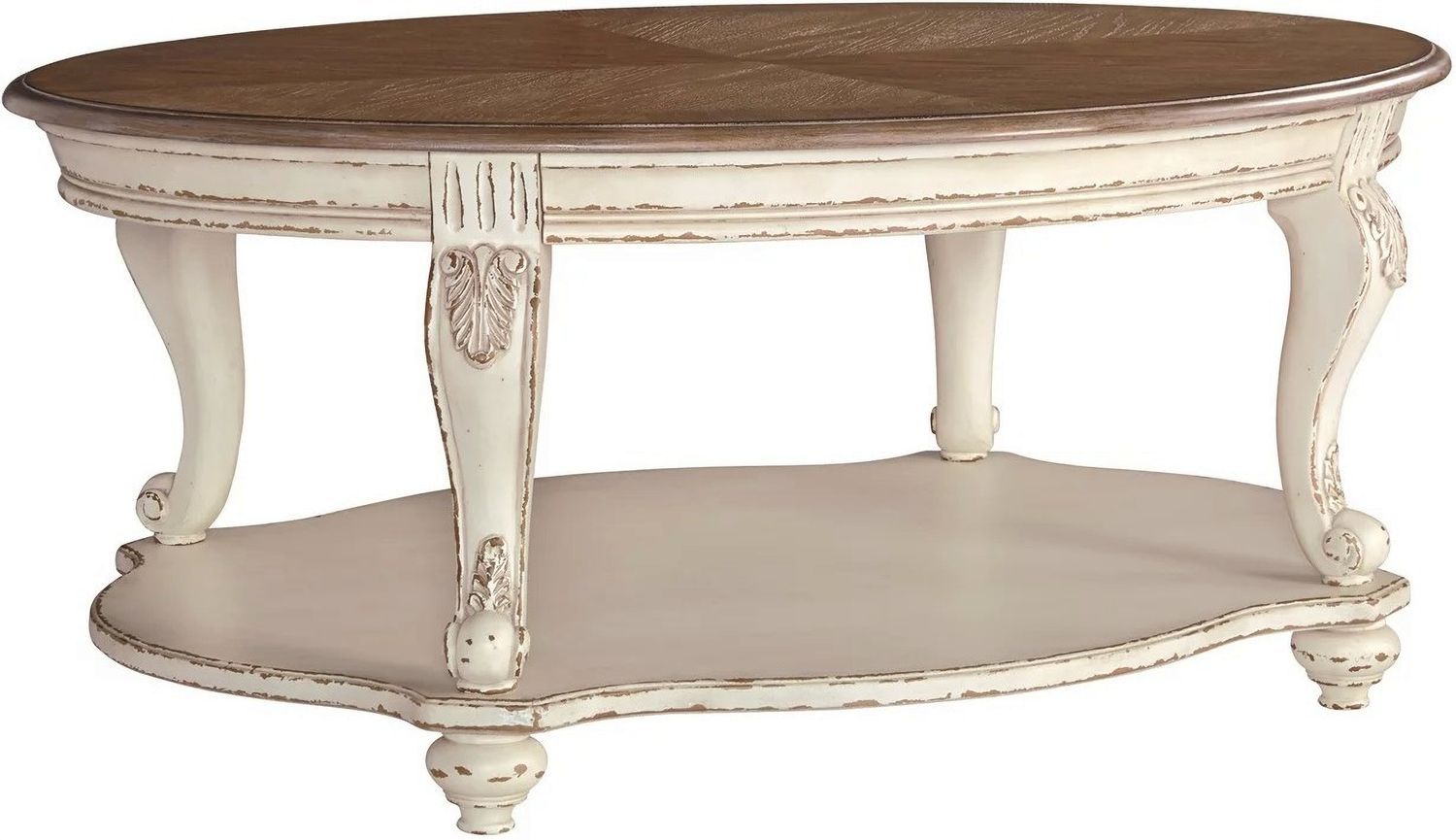 Realyn White and Brown Oval Cocktail Table T7430