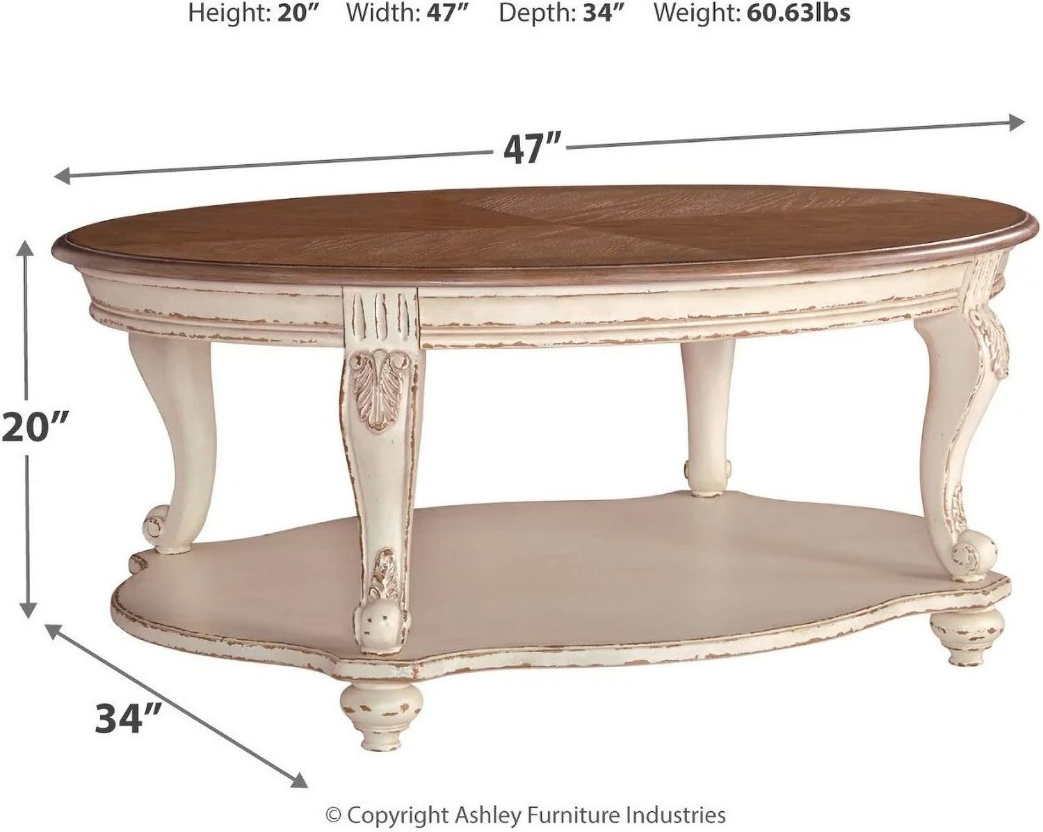 Realyn White and Brown Oval Cocktail Table T7430