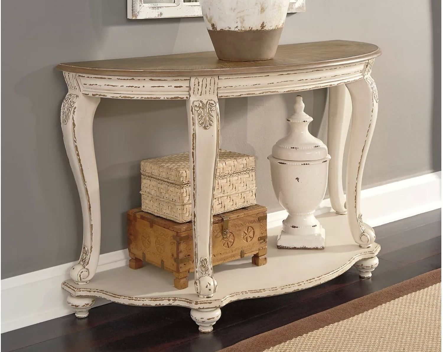 Realyn White and Brown Sofa Table T7434