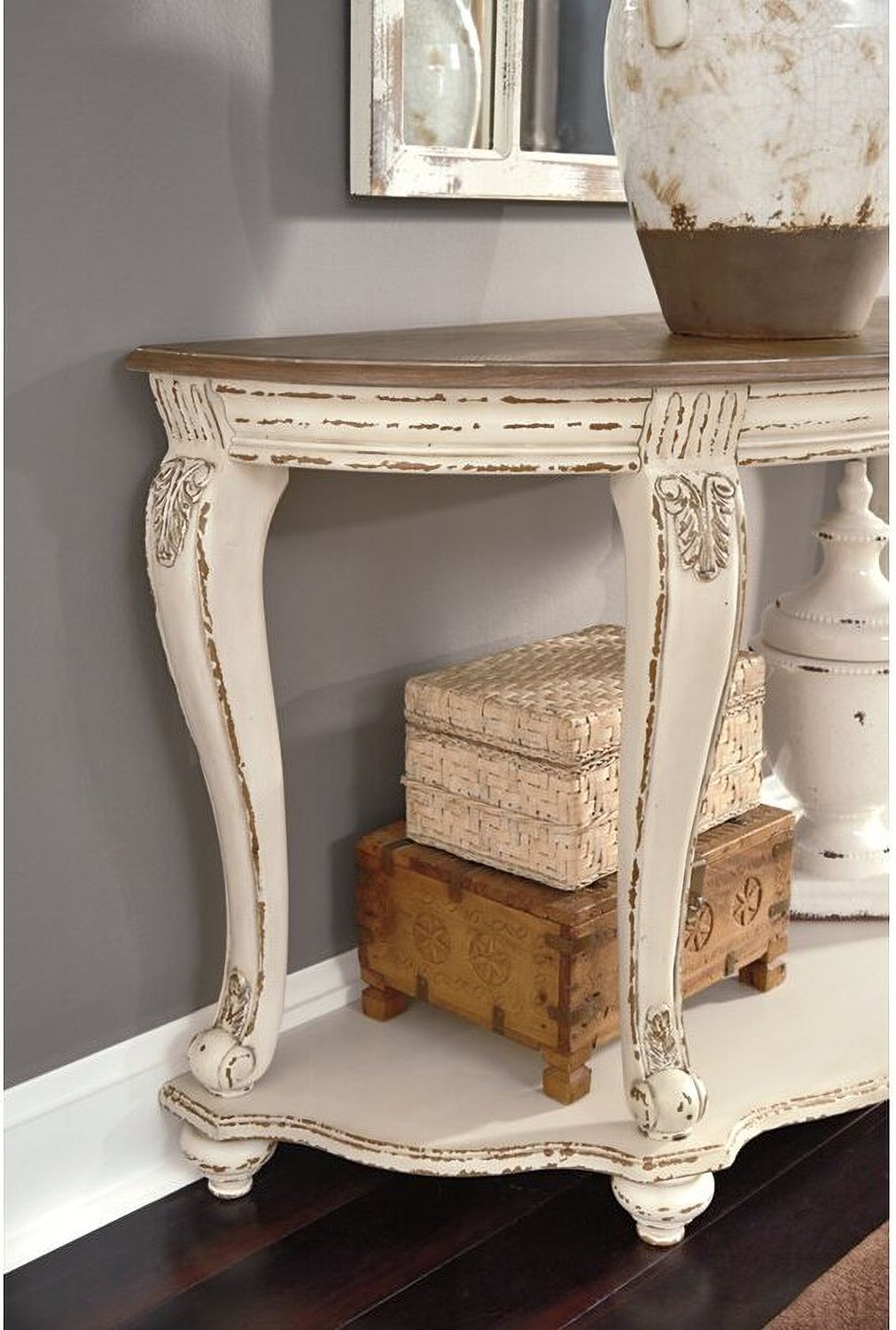 Realyn White and Brown Sofa Table T7434
