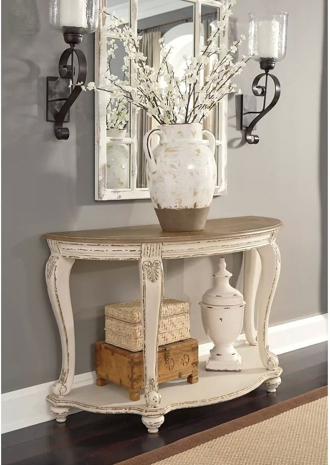 Realyn White and Brown Sofa Table T7434