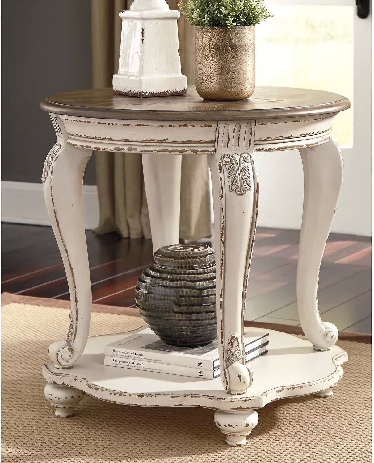 Realyn White and Brown Round End Table T7436