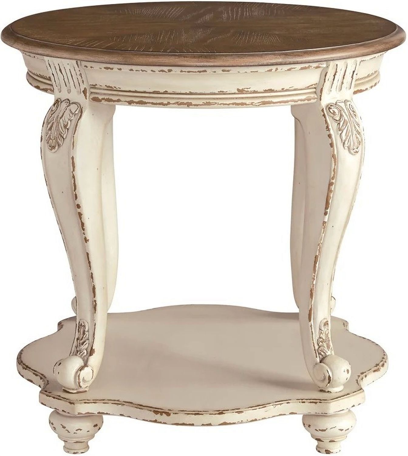 Realyn White and Brown Round End Table T7436