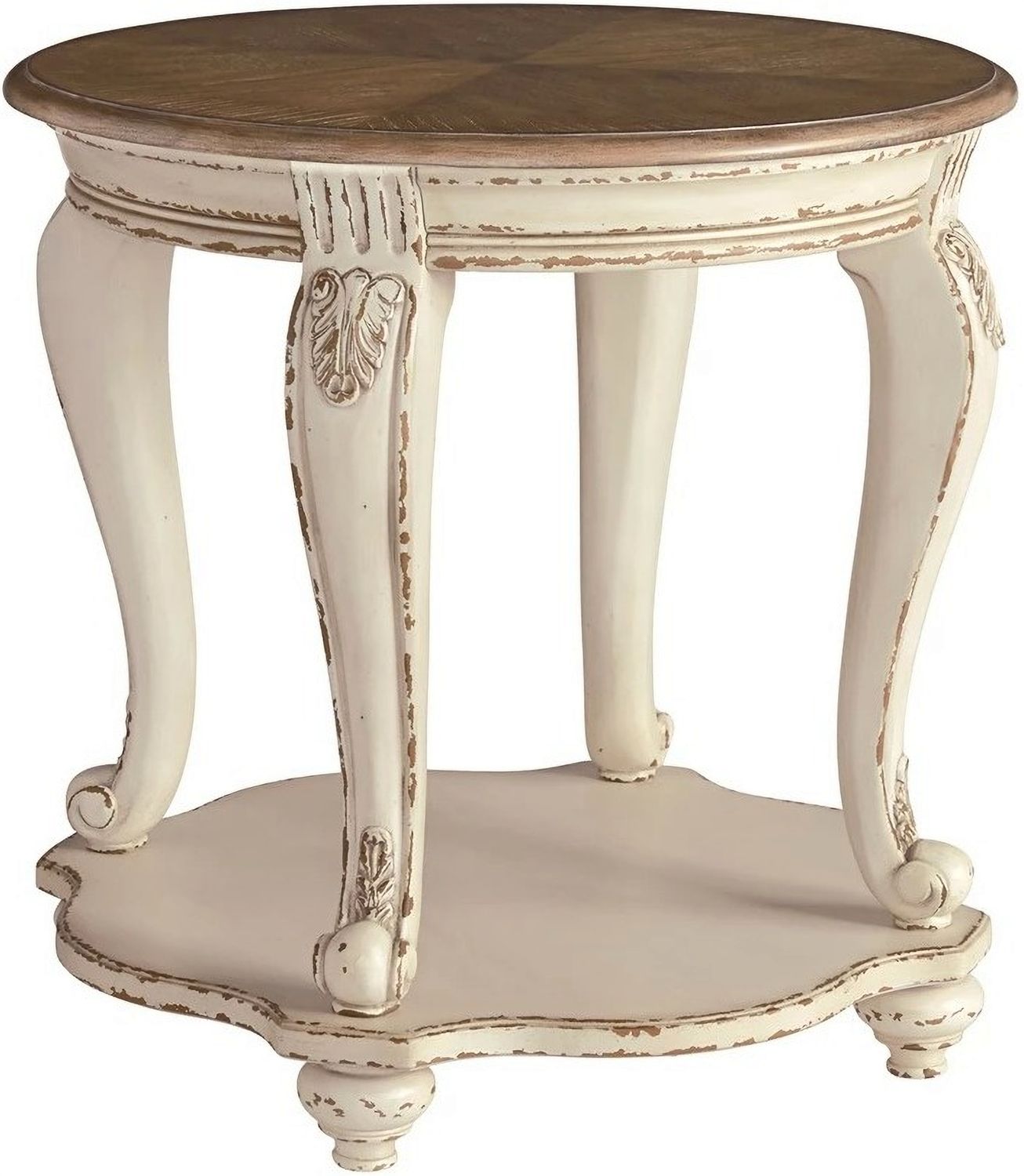 Realyn White and Brown Round End Table T7436