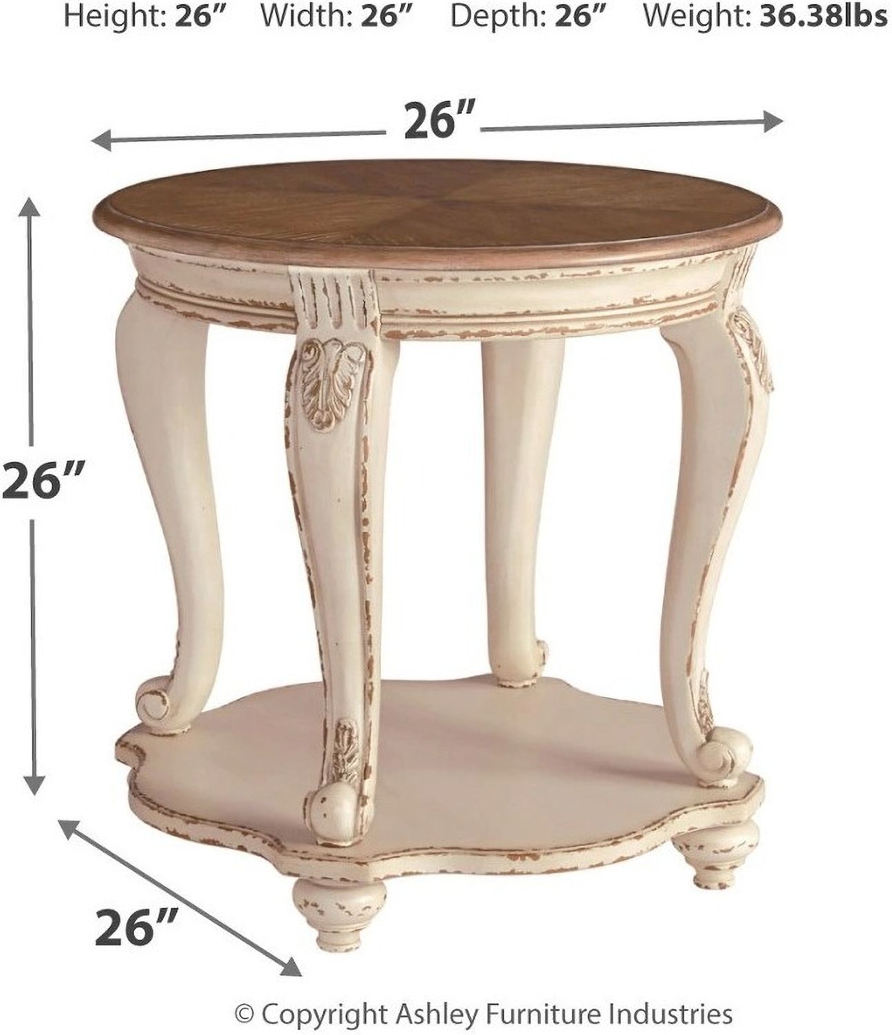 Realyn White and Brown Round End Table T7436